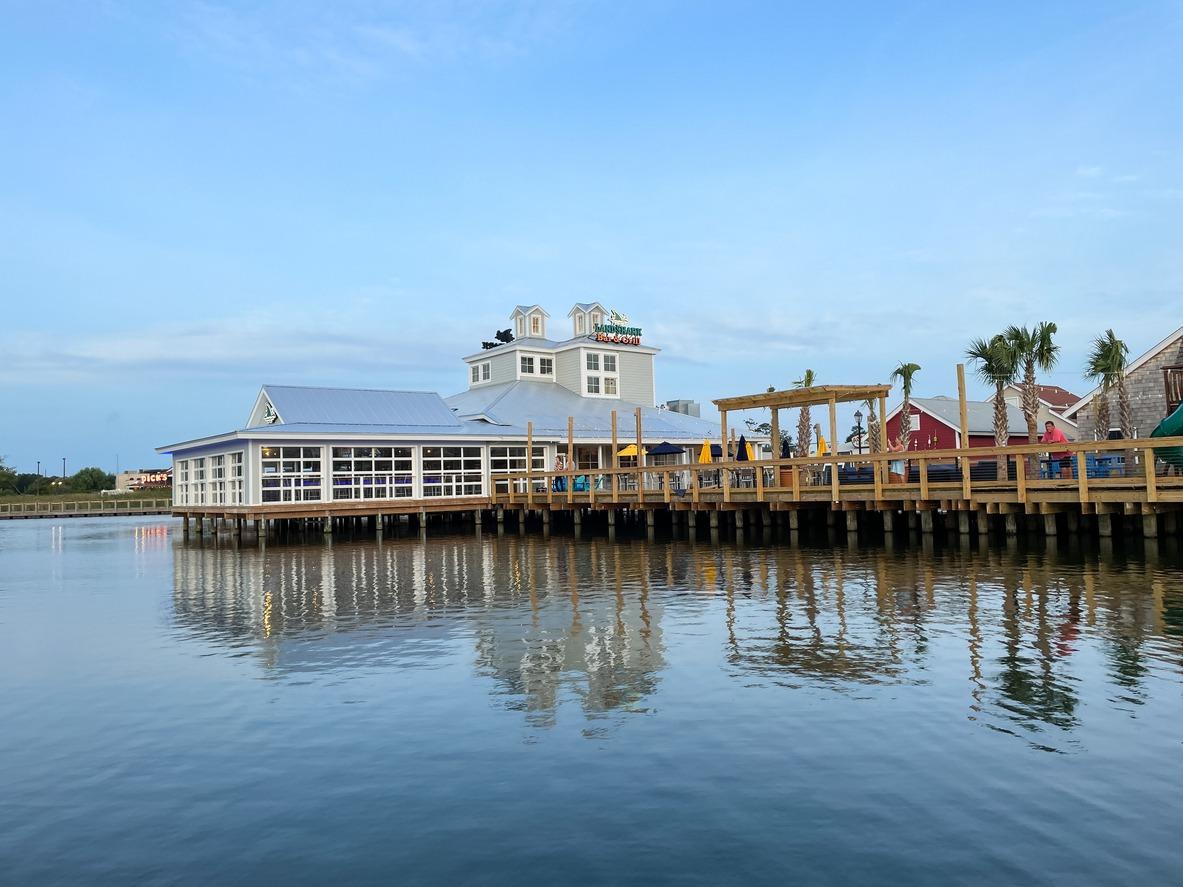 Full view of Landshark Bar and Grill restaurant at Barefoot Landing in Myrtle beach